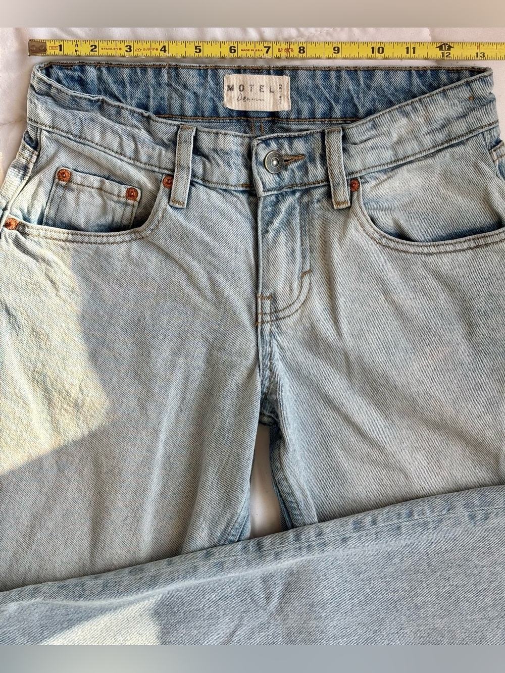 MOTEL Rocks Roomy Wide Leg Low Rise Jeans Light Blue Wash Y2K Baggy W24 L32 - Picture 11 of 13